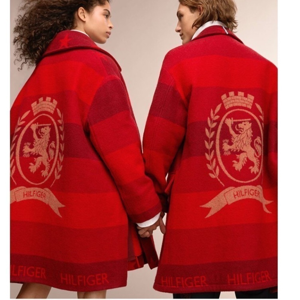 Rare Tommy Hilfiger Oversized Crest Wool Blanket Coat size XS
